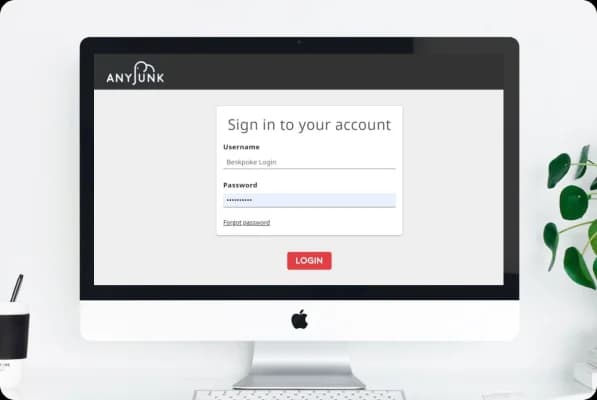 AnyJunk platform login screen